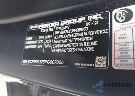 2023 Fisker Ocean Extreme from USA, damaged, VIN VCF1EBU23PG007006